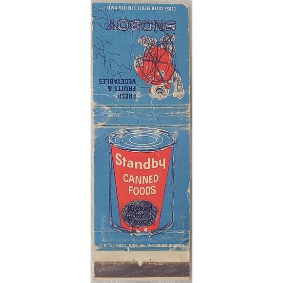 Vintage Matchbook Cover Standby Canned Foods Snoboy NY New York - Picture 2 of 5